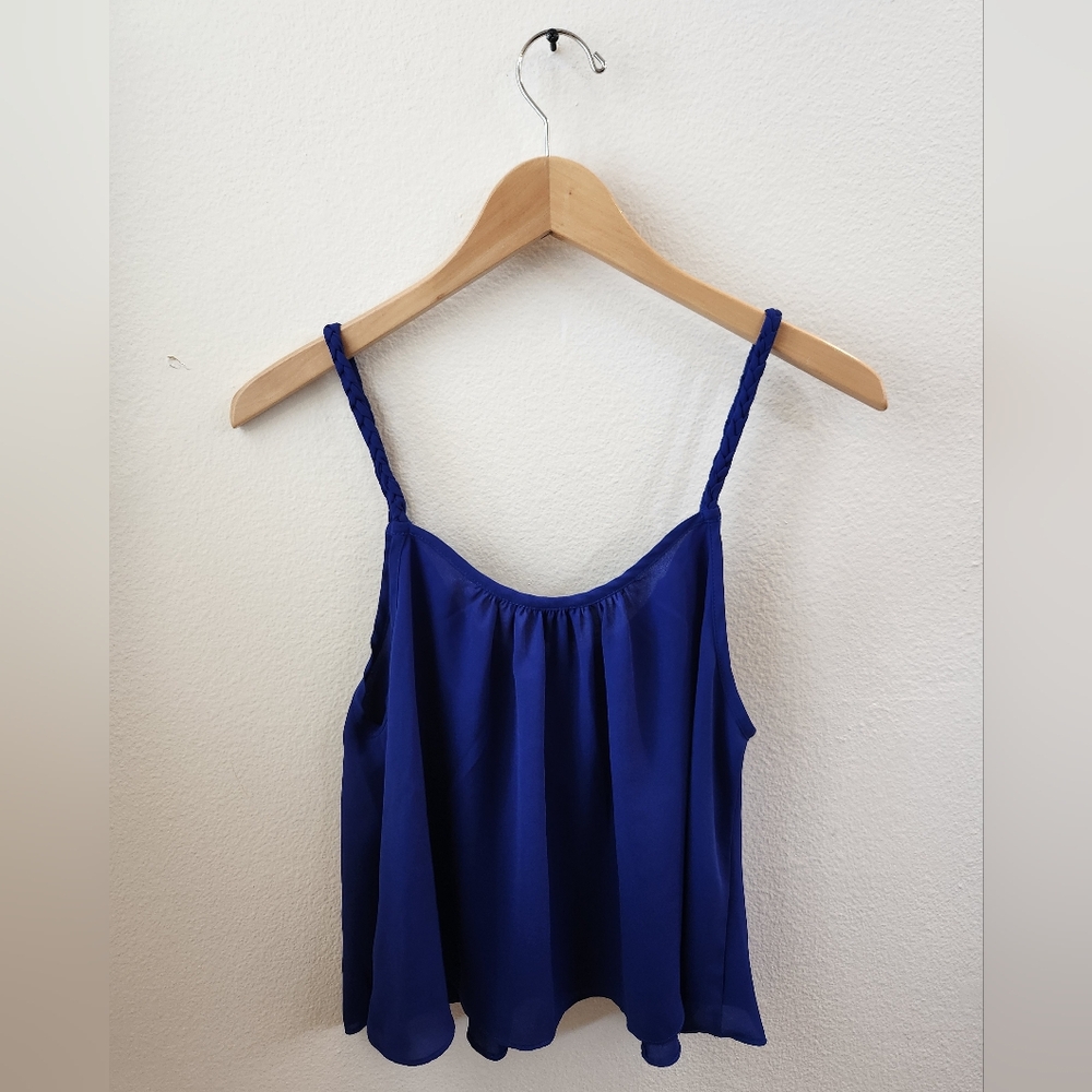 2B Bebe Women's Crop Tank Top Y2K Beaded Collar Accent Flowy‎ Blue Size Small - Picture 6 of 8